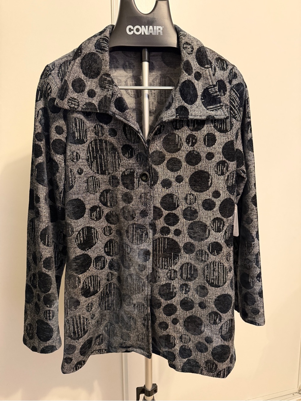 Adore Gray and Black Polka Dot Button Jacket